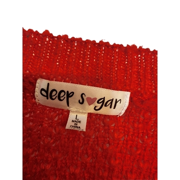 Deep Sugar. Red crew neck short sweater with bishop sleeves. L - Picture 3 of 4